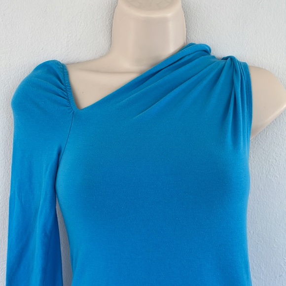 ZARA blue asymmetrical one shoulder long sleeve cotton top size small - Picture 3 of 9